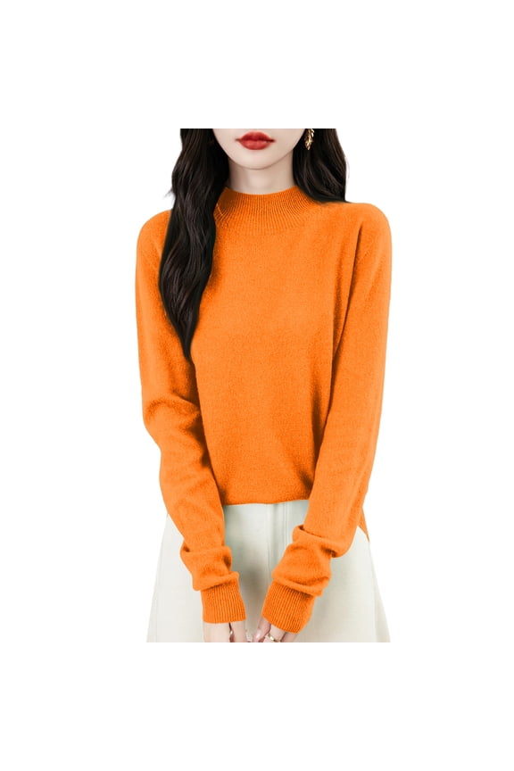 Women's Merino Wool Mock Neck Long Sleeve Fall Lightweight Basic Knit Pullover Sweater Orange XL