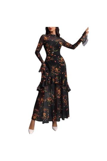 black floral foil printed mesh band collar bodycon dress Black FLORAL PRINT OFF SHOULDER DETAIL BODYCON DRESS  Sofi Stella Women's  & Children's Boutique
