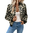 thumbnail image 1 of Stichou Women's Metallic Bomber Jacket Trendy Zip Up Leopard Print Sparkly Coats for Nights Going Out Casual Spring Fall Outerwear Khaki 5XL, 1 of 7