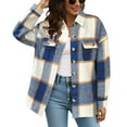 thumbnail image 1 of Stichou Women's Plaid Shacket Jacket Casual Long Sleeve Lapel Shirts Cozy Button Down Tops Boyfriend Shirts with Pocket Blue S, 1 of 4