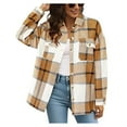 thumbnail image 1 of Stichou Women's Plaid Shacket Jacket Casual Long Sleeve Lapel Shirts Cozy Button Down Tops Boyfriend Shirts with Pocket Yellow L, 1 of 3