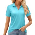 thumbnail image 1 of Stichou Women's Polo Shirts Short Sleeve Casual Summer Spring Golf Shirts Work V-Neck Collared Blouses Lightweight Clothes Sky Blue S, 1 of 5