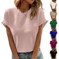 thumbnail image 1 of Stichou Women's Ruffle Short Sleeve Tops Dressy Casual 2026 Summer Spring Crew Neck Textured Shirts Tee Blouse Pink S, 1 of 7