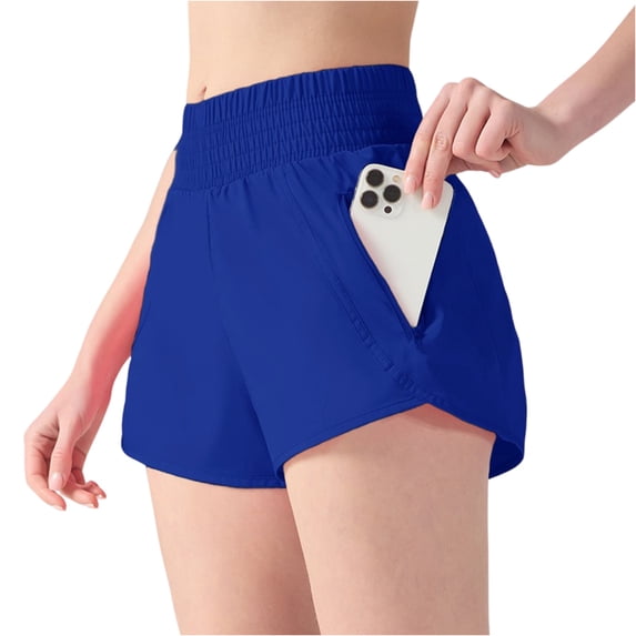 Stichou Women's Running Shorts Quick Dry with Zip Pockets High Waisted Athletic Workout Gym Shorts for Women Royal Blue XL