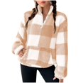 thumbnail image 1 of Stichou Women's Sherpa Pullover Fleece Jacket Women Long Sleeve Zipper Sweatshirt Cozy Fuzzy Hoodies Khaki S, 1 of 6