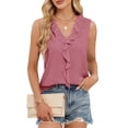 thumbnail image 1 of Stichou Women's Shirts V Neck Ruffle Sleeveless Business Casual Tank Tops Spring Summer Fashion Blouses Pink M, 1 of 5