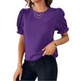 thumbnail image 1 of Stichou Women's Short Puff Sleeve Sweaters Knit Tops Trendy Crewneck Striped T Shirts Casual 2026 Summer Blouses Purple 2XL, 1 of 5