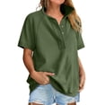 thumbnail image 1 of Stichou Women's Short Sleeve Tops Oversized Lightweight Sweatshirt Polo Shirts 2026 Summer Casual Button Pullover Top Spring Outfits Army Green L, 1 of 2