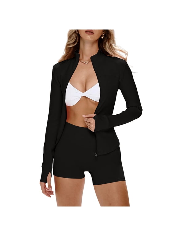 Women's Sporty Jackets Outfit Set Lightweight Minimalist & Fashionable Style Running Jacket,Combining Collegiate And Athletic Black M