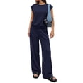 thumbnail image 1 of Stichou Women's Summer 2 Piece Lounge Sets Cap Sleeve Tops Wide Leg Pants 2026 Workout Sets Loose Fit Casual Tracksuit Dark Blue 2XL, 1 of 6