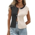 thumbnail image 1 of Stichou Women's Sweater Vest Tops Color Block Button Down 2026 Spring Summer Sleeveless Cardigan Crew Neck Knitted Shirt Black XL, 1 of 6
