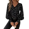 thumbnail image 1 of Stichou Women's Tops Casual V Neck 2026 Floral Print Spring Summer Smocked Long Sleeve Chiffon Blouses Bohemian Shirts Black M, 1 of 4