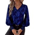 thumbnail image 1 of Stichou Women's Tops Casual V Neck 2026 Floral Print Spring Summer Smocked Long Sleeve Chiffon Blouses Bohemian Shirts Blue M, 1 of 4