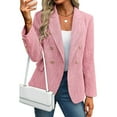 thumbnail image 1 of Stichou Women's Tweed Blazers Business Casual - Long Sleeve Double Breasted Jackets Open Front Work Suits Pink L, 1 of 5