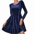 thumbnail image 1 of Stichou Women's Velvet Dress Long Sleeve Cocktail Christmas Party Club Dresses Flare Swing Mini Prom Dress for Wedding Guest Blue L, 1 of 5