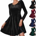 thumbnail image 1 of Stichou Women's Velvet Dress Long Sleeve Cocktail Christmas Party Fall Winter Dresses Flare Swing Mini Prom Dress for Wedding Guest Black M, 1 of 6