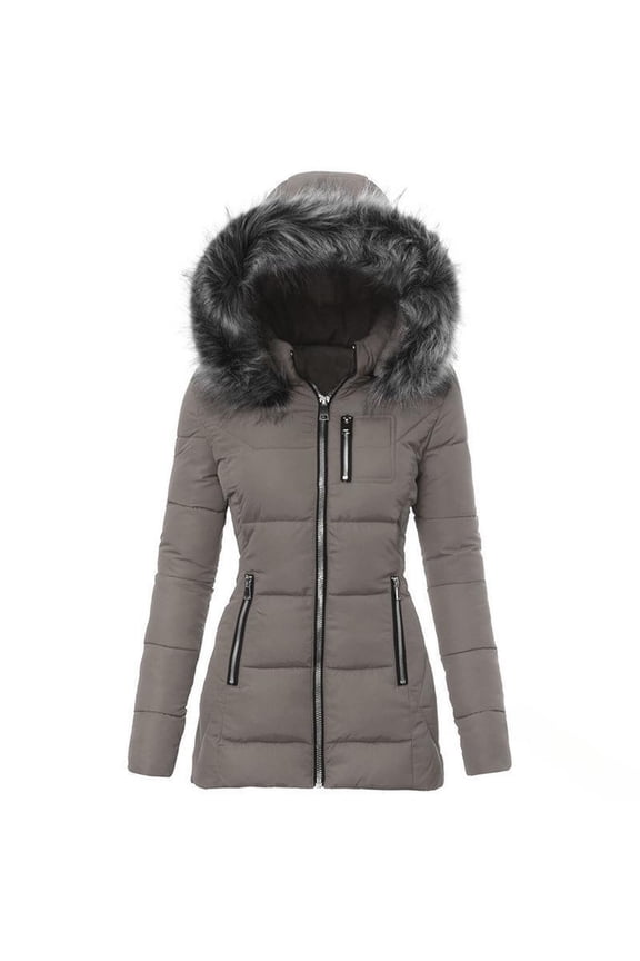 Women's Warm Winter Coat Long Parka Fleece Heavyweight Lined Waterproof Puffer Jacket With Faux Fur Hood Gray M