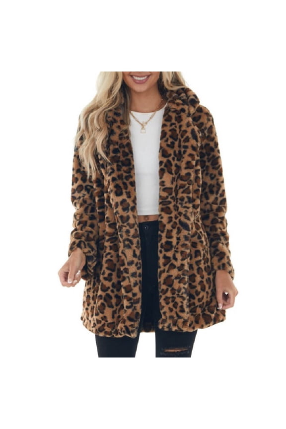 Women's Winter Long Jacket Open Front Coat Cardigan Vintage Western Coats Faux Fur Trim Parka Outerwear with Pockets Brown 2XL