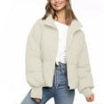 thumbnail image 1 of Stichou Women's Winter Warm Puffer Jacket Stand Collar Baggy Zip Up Short Quilted Jacket Outerwear White S, 1 of 4