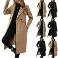 thumbnail image 1 of Stichou Women's Winter Wool Coat Business Long Sleeve Fall Winter Notch Lapel Oversized Long Peacoat Camel L, 1 of 8
