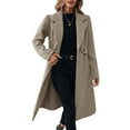 thumbnail image 1 of Stichou Women's Winter Wool Coat Business Long Sleeve Fall Winter Notch Lapel Oversized Long Peacoat Khaki L, 1 of 7