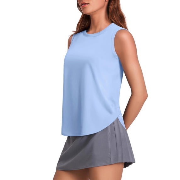 Stichou Women's Workout Tank Tops Lightweight Yoga Tanks Quick Dry Sleeveless Gym Shirts with Side Slits Loose Fit Athletic Top Blue M