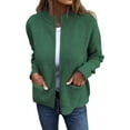 thumbnail image 1 of Stichou Women's Zipper Knitted Jacket Zip Up Sweaters Long Sleeve Casual Loose Outwear with Pockets Green 2XL, 1 of 7