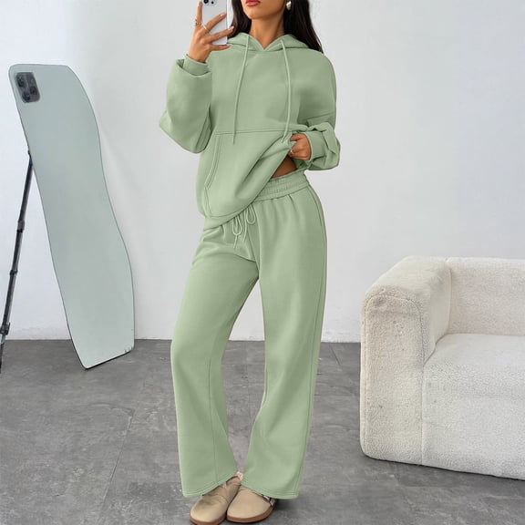 Stichou Womens 2 Piece Outfits Lounge Hoodie Sweatsuit Sets Spring Fall Fashion Clothes Airport Travel Pants Tracksuits Green L