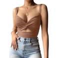 thumbnail image 1 of Stichou Womens 2026 Spaghetti Strap Going Out Cut Twist Knot Front Bandeau Ribbed Knit Y2K Strapless Tank Bustier Corset Clothes Coffee XL, 1 of 4