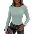 thumbnail image 1 of Stichou Womens 2026 Tops Long Sleeve Spring Winter Stretch Crewneck Ribbed T-Shirt Fitted Casual Basic Tops Mint Green M, 1 of 3