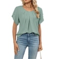 thumbnail image 1 of Stichou Womens Blouses Dressy Casual Crew Neck Chiffon Ruffle Short Sleeve Shirts Cute Spring Summer Tops Green S, 1 of 7