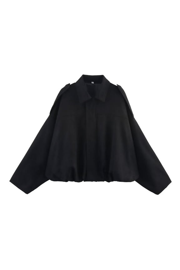 Womens Bomber Jacket Faux Suede Casual Cropped Pilot Coat Lapel Collar Causal Oversized Trendy Outwear Black S