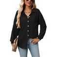 thumbnail image 1 of Stichou Womens Boyfriend Shirts Casual Long Sleeve Button Down Oversized Waffle Knit Shacket Jacket Black S, 1 of 6