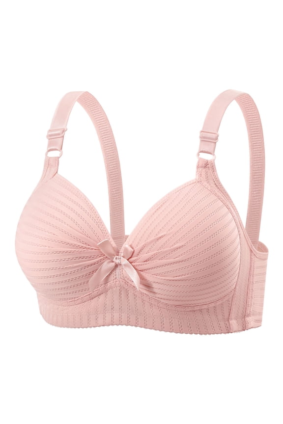 Womens Bra No Underwire Support Full Coverage Push Up Soft TShirts Comfortable Bralette Breathable Striped Everyday Bras Pink 2XL