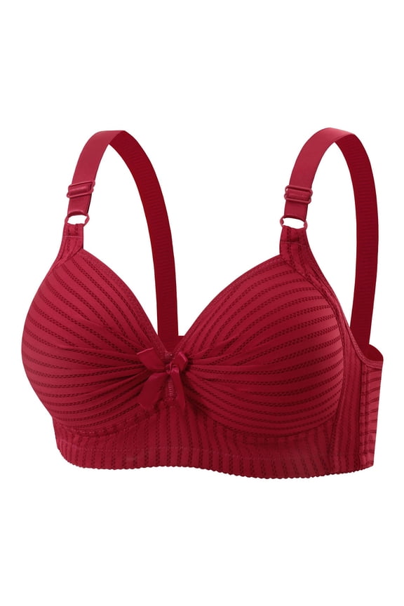 Womens Bra No Underwire Support Full Coverage Push Up Soft TShirts Comfortable Bralette Breathable Striped Everyday Bras Wine XL