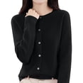 thumbnail image 1 of Stichou Womens Cardigans Lightweight Crewneck Long Sleeve 2026 Button Down Sweaters Soft Basic Ribbed Knit Tops Black XL, 1 of 6
