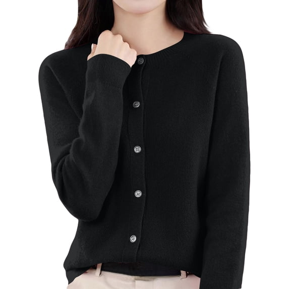 Stichou Womens Cardigans Lightweight Crewneck Long Sleeve 2026 Button Down Sweaters Soft Basic Ribbed Knit Tops Black XL