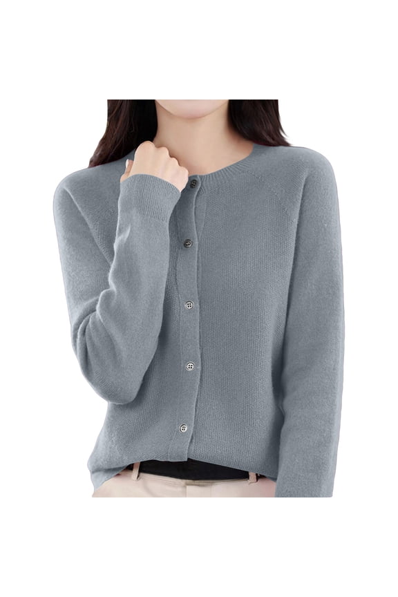 Womens Cardigans Lightweight Crewneck Long Sleeve 2026 Button Down Sweaters Soft Basic Ribbed Knit Tops Gray XL
