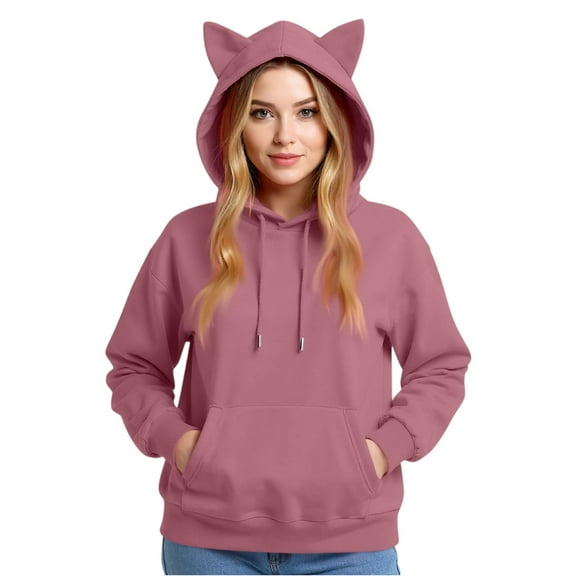 Stichou Womens Cat Ear Hoodies Crew Neck Long Sleeve Kawaii Anime Print Hooded Sweater Cute Top Hoodies Pullover Watermelon Red M
