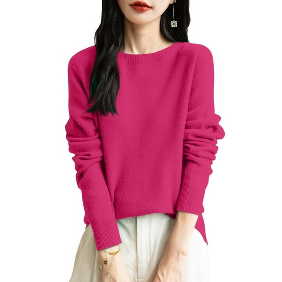 Stichou Womens Crewneck Sweaters Long Sleeve Shirts Lightweight Thin Knit Sweatshirt Pullover Casual Sweet Cute Tops Hot Pink L