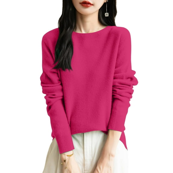 Stichou Womens Crewneck Sweaters Long Sleeve Shirts Lightweight Thin Knit Sweatshirt Pullover Casual Sweet Cute Tops Hot Pink L