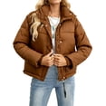 thumbnail image 1 of Stichou Womens Cropped Puffer Jacket Full Zip Quilted Jackets Warm Winter Coat Outerwear with Pockets Coffee L, 1 of 4
