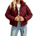 thumbnail image 1 of Stichou Womens Cropped Puffer Jacket Full Zip Quilted Jackets Warm Winter Coat Outerwear with Pockets Wine L, 1 of 4