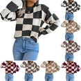 thumbnail image 1 of Stichou Womens Fall Fashion Crew Neck Sweater Long Sleeve Plaid Ribbed Knit Loose Pullover Tops Trendy Office Outfits Black M, 1 of 9