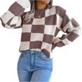 thumbnail image 1 of Stichou Womens Fall Fashion Crew Neck Sweater Long Sleeve Plaid Ribbed Knit Loose Pullover Tops Trendy Office Outfits Coffee M, 1 of 8