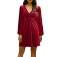thumbnail image 1 of Stichou Womens Fall Long Sleeve V Neck Casual Loose Flowy Ruffle A Line Wedding Guest Mini Dress Winter Spring Fashion Outfits Red XL, 1 of 5