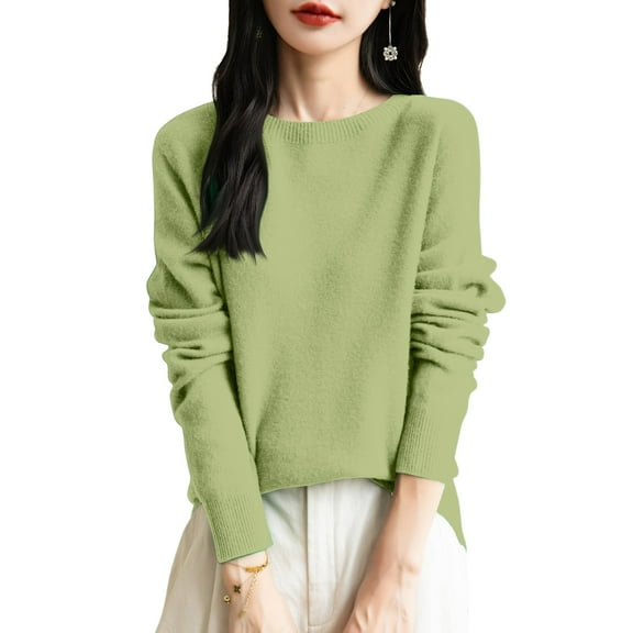 Stichou Womens Fall Winter Sweaters Crew Neck Long Sleeve Shirts Lightweight Thin Knit Sweatshirt Pullover Casual Sweet Cute Tops Light Green 2XL