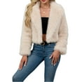 thumbnail image 1 of Stichou Womens Faux Fur Jacket Fluffy Fur Coat Cropped Long Sleeve Lapel Fuzzy Winter Outerwear Open Front Warm Jackets Beige 2XL, 1 of 7
