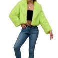 thumbnail image 1 of Stichou Womens Faux Fur Jacket Fluffy Fur Coat Cropped Long Sleeve Lapel Fuzzy Winter Outerwear Open Front Warm Jackets Fluorescent Green 2XL, 1 of 4