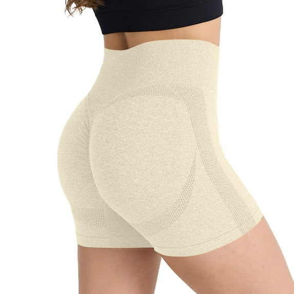 Stichou Womens Gym Shorts Biker Shorts High Waist Scrunch Butt Lifting Leggings for Workout Running Yoga Beige XL
